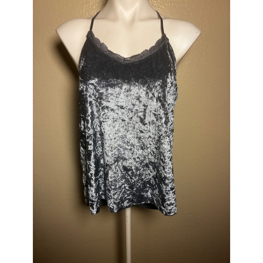 Secret Treasures Silver Crushed Velvet Lace Trim Sleep Camisole Racerback Large
